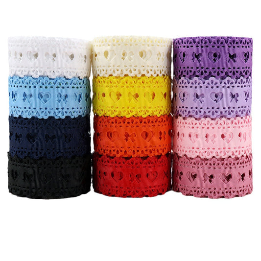 Cinta de Grosgrain con Corte en Forma de Corazón de 30MM, Paquete de 12, 60 Yardas