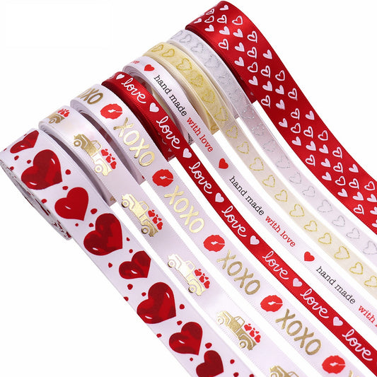 10mm/16mm/25mm XOXO Red Lips Heart Hot Stamping Ribbon 8 Pack