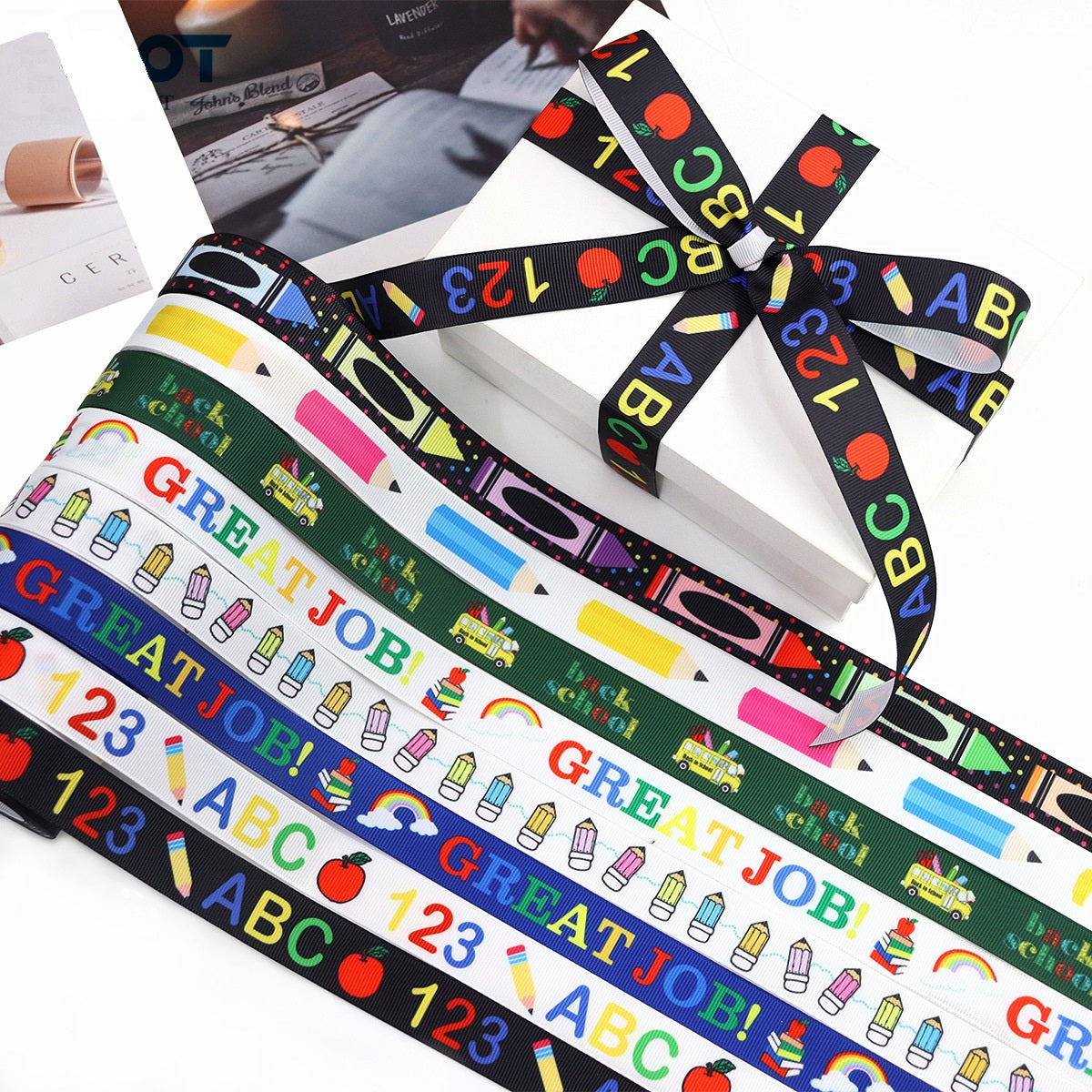 22mm Back-to-School Ribbon for Gift Wrapping 8 Pack 40 Yards