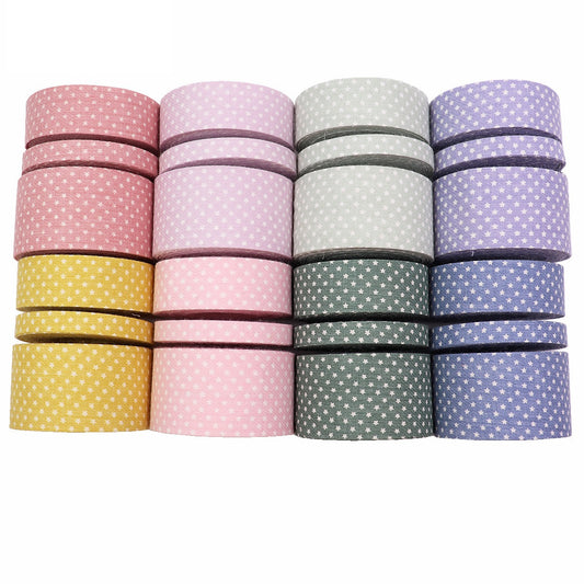 10/25/38mm Star-Printed Fabric Ribbon 8 Colors Set