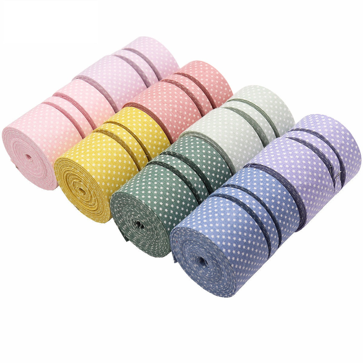 10/25/38mm Star-Printed Fabric Ribbon 8 Colors Set