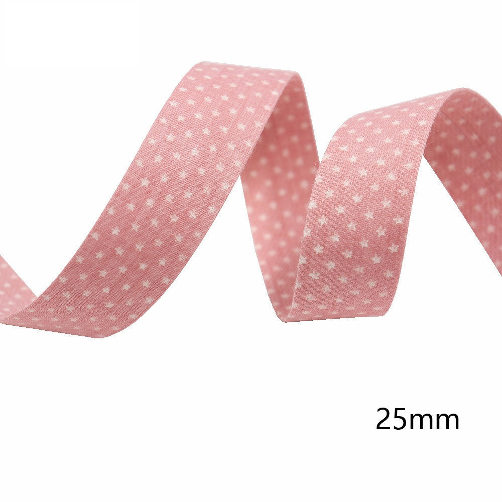 10/25/38mm Star-Printed Fabric Ribbon 8 Colors Set