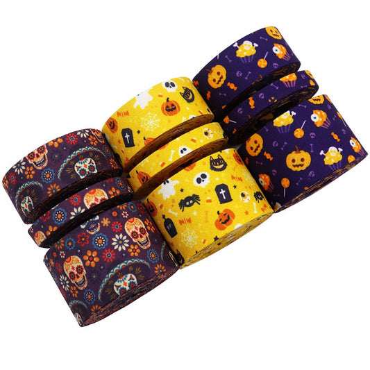 Ruban biais imprimé Halloween 10/25/38 mm, pack de 9, 45 yards