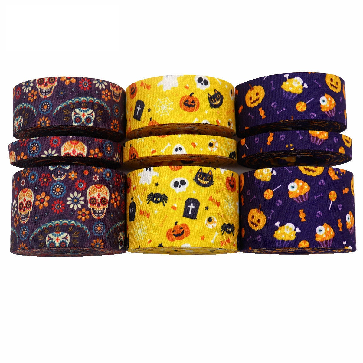 10/25/38mm Halloween Printed Bias Tape Ribbon 9 Pack 45 Yards