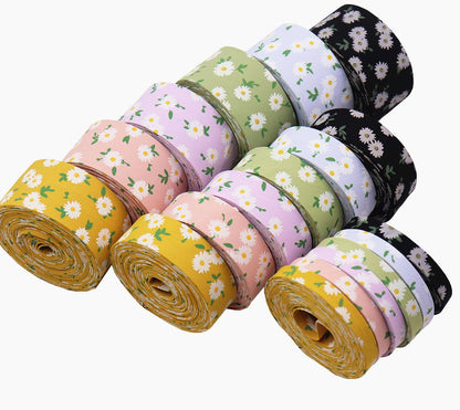 10/25/38mm Flower Printed Fabric Ribbon Set in 6 Colors