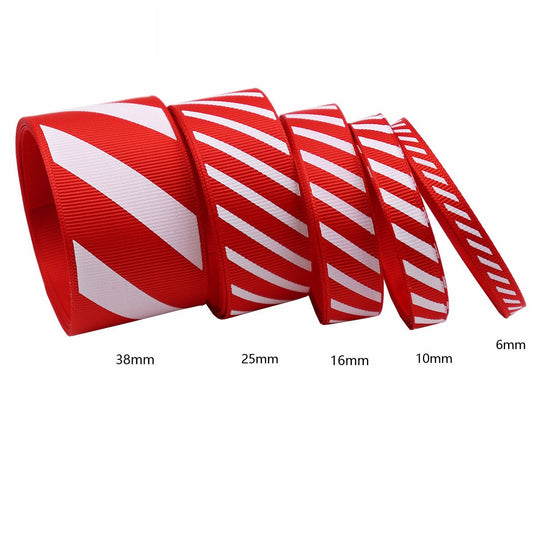 6/10/16/25/38mm Christmas Red White Striped Ribbed Ribbon 25 Yards