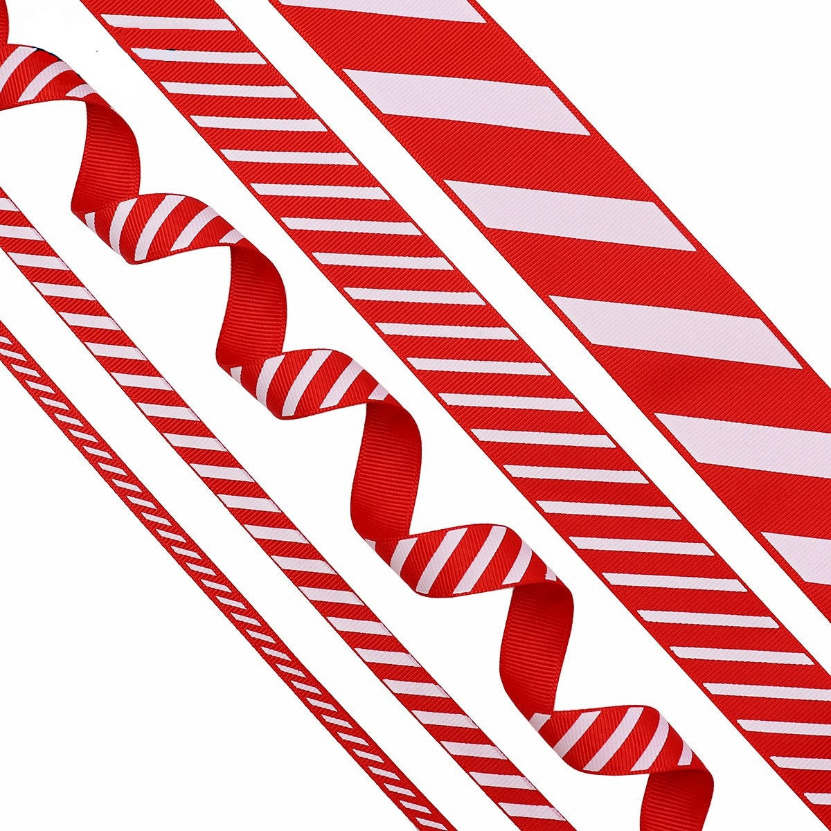 6/10/16/25/38mm Christmas Red White Striped Ribbed Ribbon 25 Yards