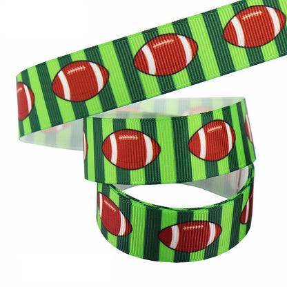 22mm Green Brown Football Sports Scene Ribbon Webbing 6 Pack