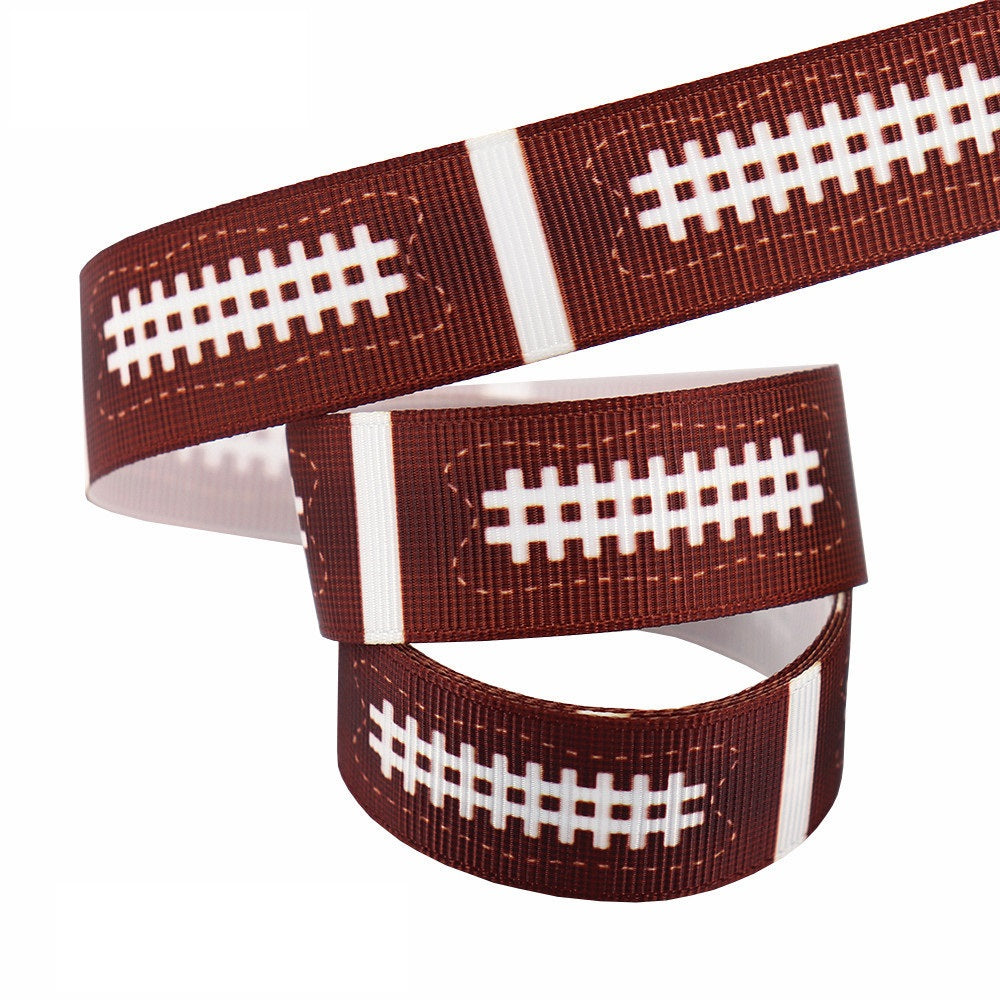 22mm Green Brown Football Sports Scene Ribbon Webbing 6 Pack