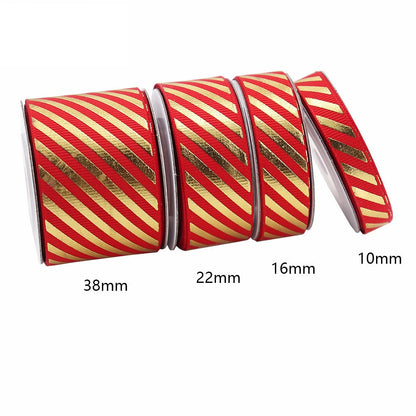 10/16/22/38mm Gold Foil Diagonal Stripe Grosgrain Ribbon 4 Pack