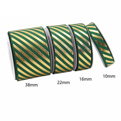 10/16/22/38mm Gold Foil Diagonal Stripe Grosgrain Ribbon 4 Pack