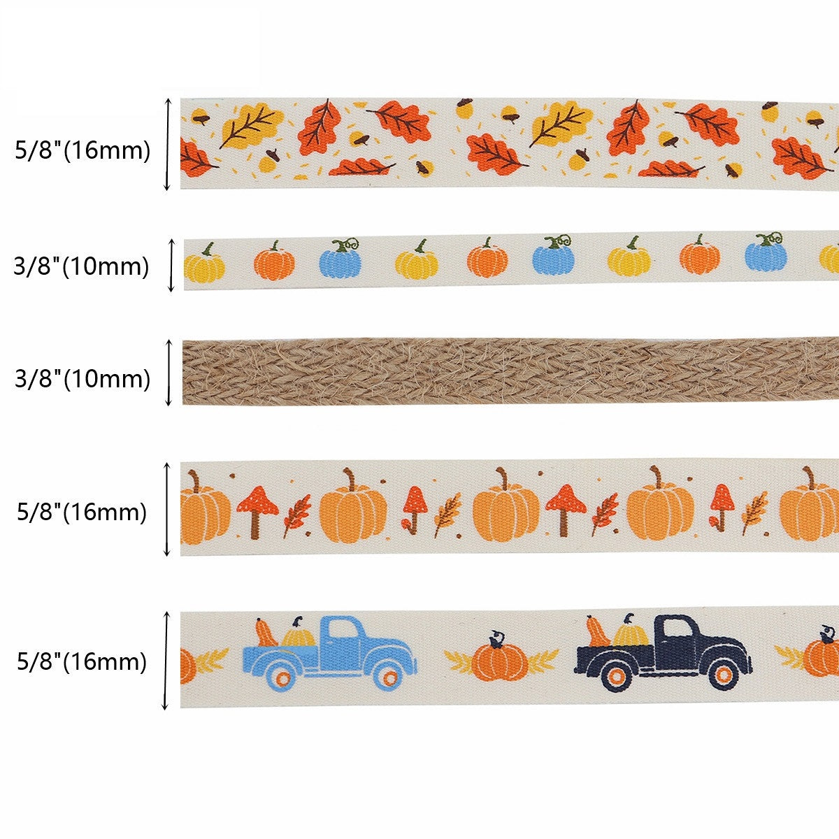 16mm Cotton Harvest Ribbon with Pumpkin Truck Design 5 Pack