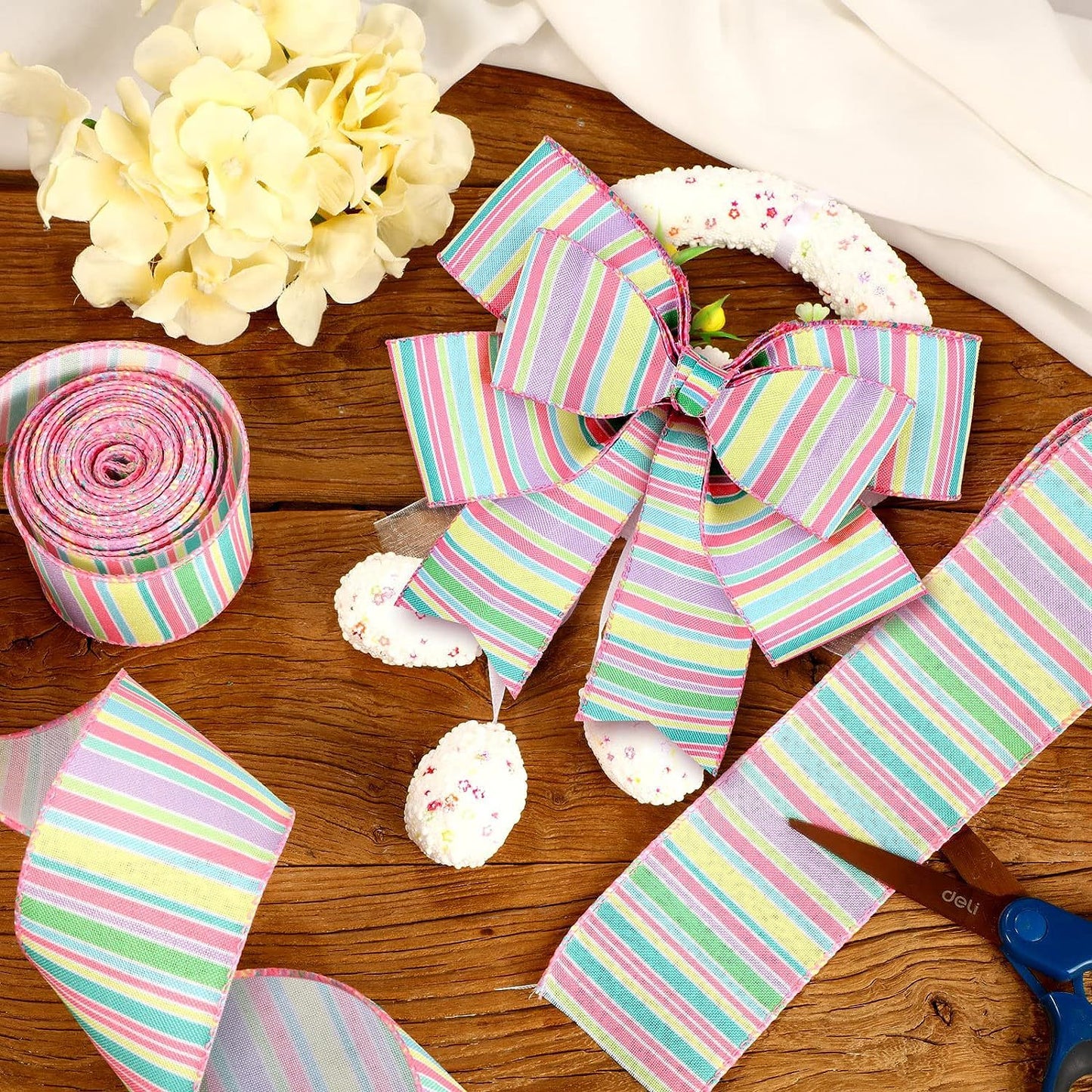 Easter Imitation Hemp Wire Edge Ribbon 2 Rolls Set