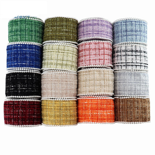 38mm Checkered Flannel Ribbon with Bead Edge 5 Yards