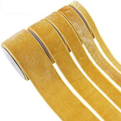 10/16/19/25/38mm Yellow Velvet Ribbons with Silver Accents 5 Sizes Set