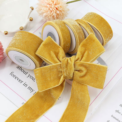 10/16/19/25/38mm Yellow Velvet Ribbons with Silver Accents 5 Sizes Set