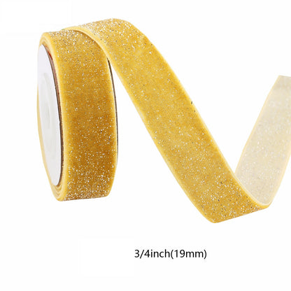 10/16/19/25/38mm Yellow Velvet Ribbons with Silver Accents 5 Sizes Set