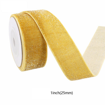 10/16/19/25/38mm Yellow Velvet Ribbons with Silver Accents 5 Sizes Set