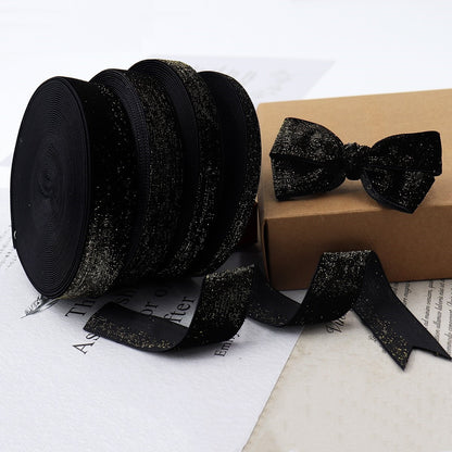 10/16/19/25/38mm Black Velvet Ribbon with Gold Edge 5 Pack