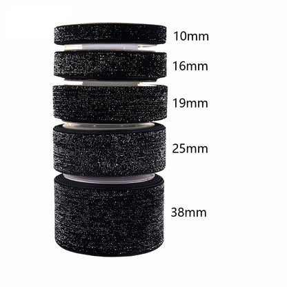 10/16/19/25/38mm Black Velvet Ribbon with Gold Edge 5 Pack