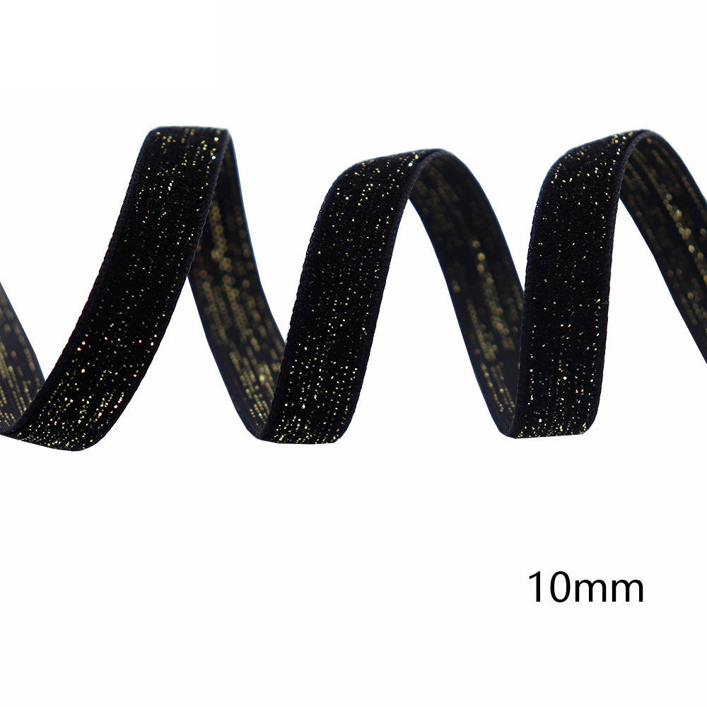 10/16/19/25/38mm Black Velvet Ribbon with Gold Edge 5 Pack