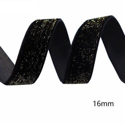 10/16/19/25/38mm Black Velvet Ribbon with Gold Edge 5 Pack