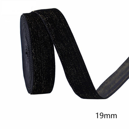 10/16/19/25/38mm Black Velvet Ribbon with Gold Edge 5 Pack