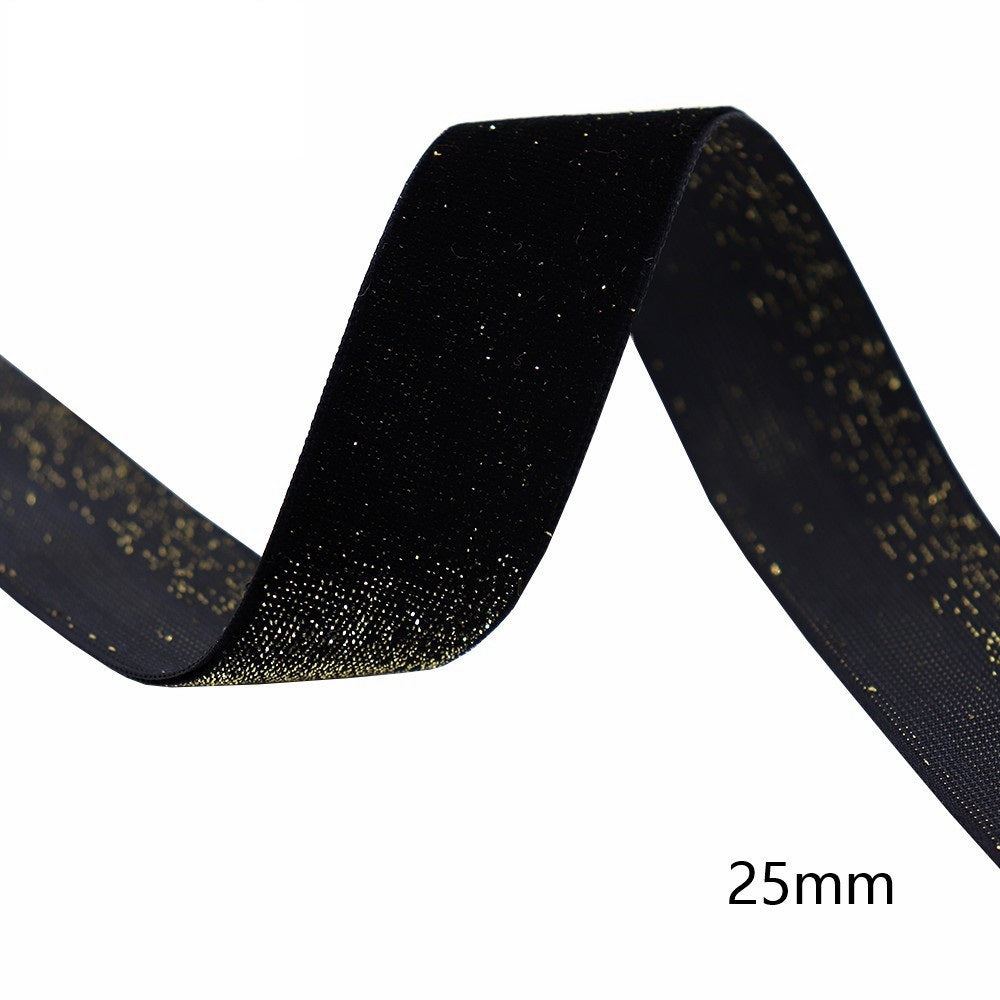 10/16/19/25/38mm Black Velvet Ribbon with Gold Edge 5 Pack