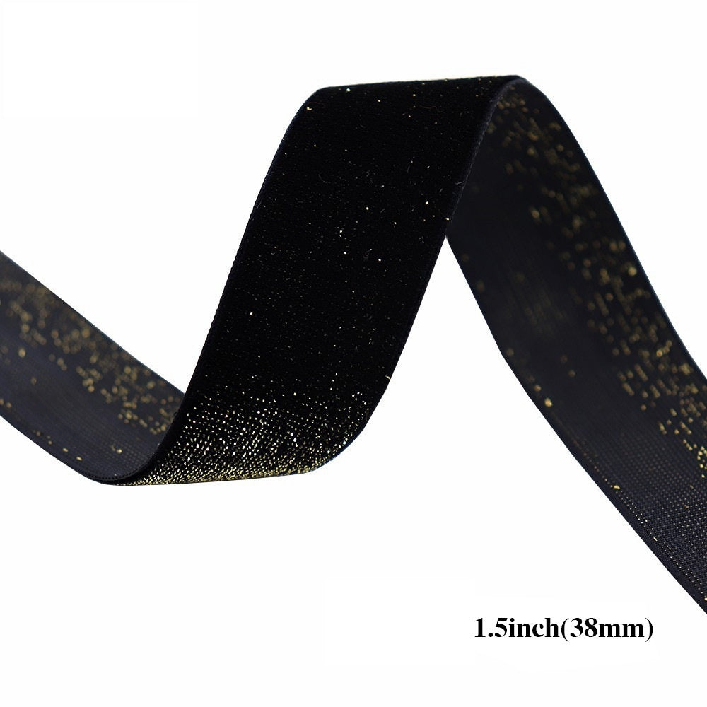 10/16/19/25/38mm Black Velvet Ribbon with Gold Edge 5 Pack