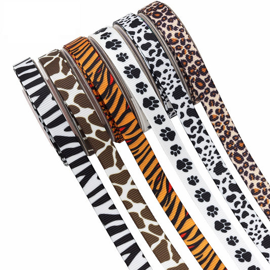 Fitas com estampas de Zebra, Vaca, Leopardo e Girafa de 10mm 60 Jardas