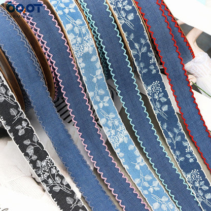 1/1.5 Inch Lace Edged Denim Ribbon 5 Yards