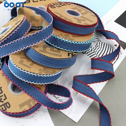 1/1.5 Inch Lace Edged Denim Ribbon 5 Yards