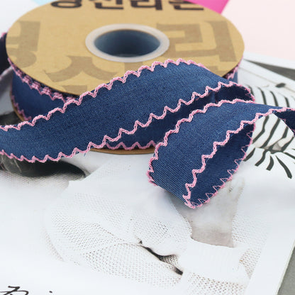 1/1.5 Inch Lace Edged Denim Ribbon 5 Yards