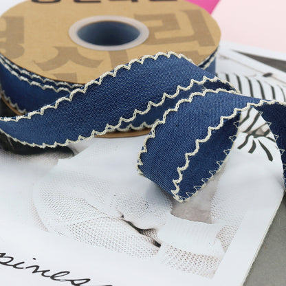 1/1.5 Inch Lace Edged Denim Ribbon 5 Yards