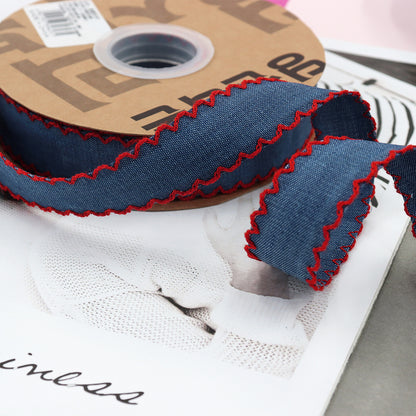 1/1.5 Inch Lace Edged Denim Ribbon 5 Yards