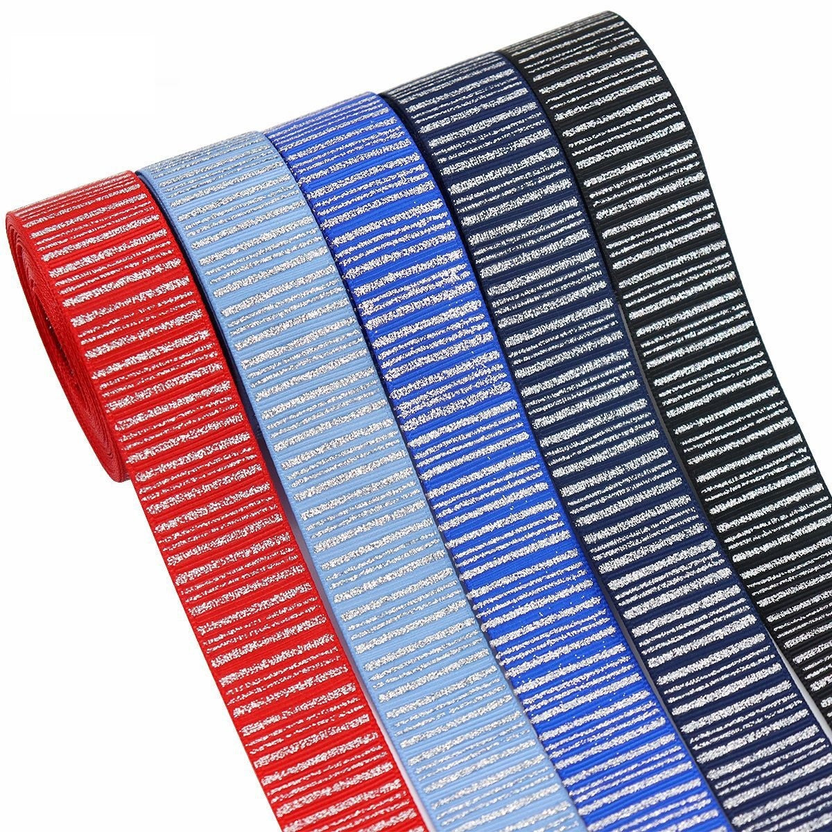 25mm Sparkling Vertical Striped Silver Ribbon with Foil 28 Colors