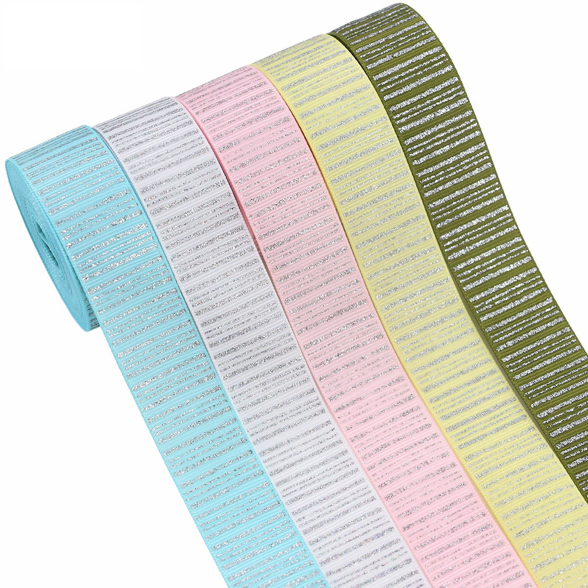 25mm Sparkling Vertical Striped Silver Ribbon with Foil 28 Colors