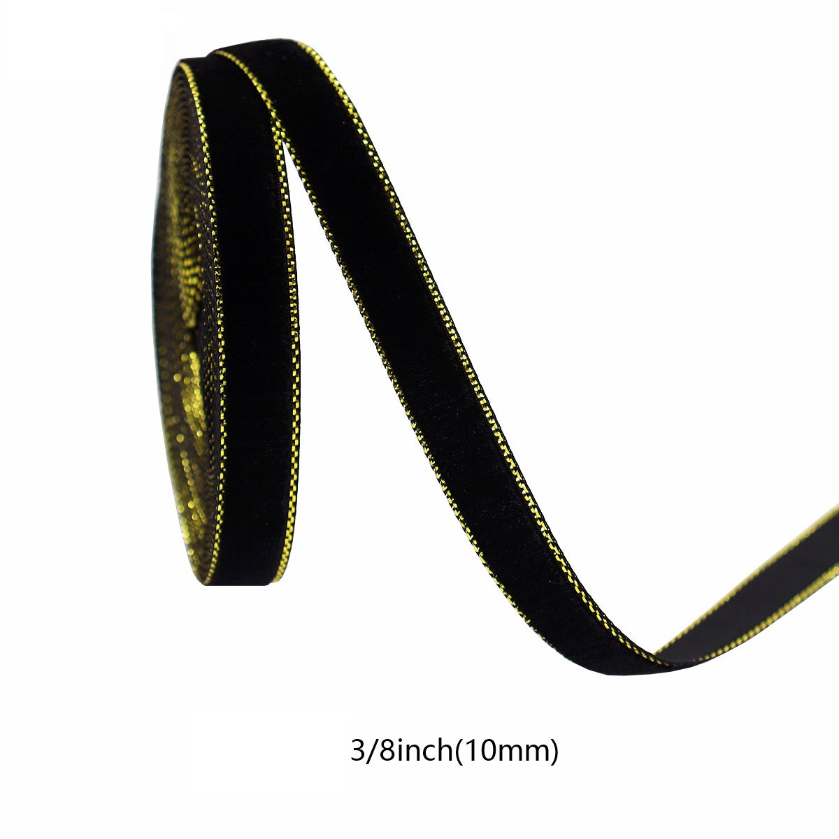 10/19/25/38mm Black and Gold Velvet Ribbons 4 Sizes Pack