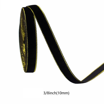 10/19/25/38mm Black and Gold Velvet Ribbons 4 Sizes Pack