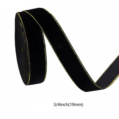 10/19/25/38mm Black and Gold Velvet Ribbons 4 Sizes Pack