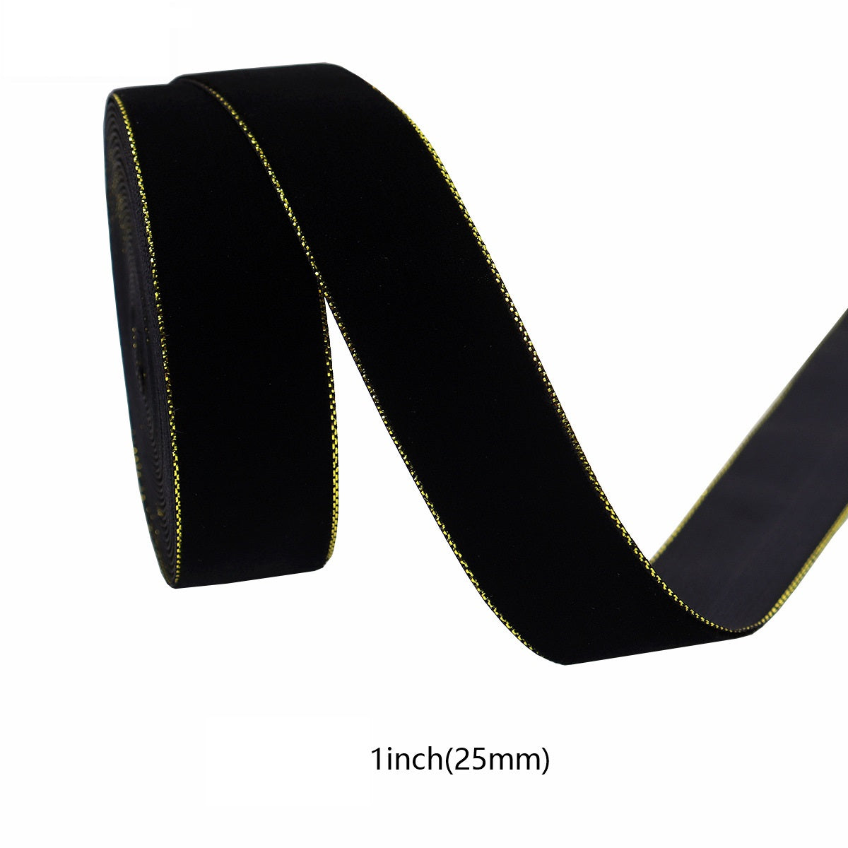 10/19/25/38mm Black and Gold Velvet Ribbons 4 Sizes Pack