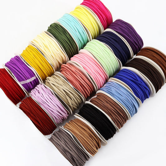 3mm Suede Leather Cord Fine Ribbon for DIY Projects 24 Color Pack