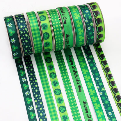 10mm Green Four-Leaf Clover Ribbon for St. Patrick's Day 18 Pack