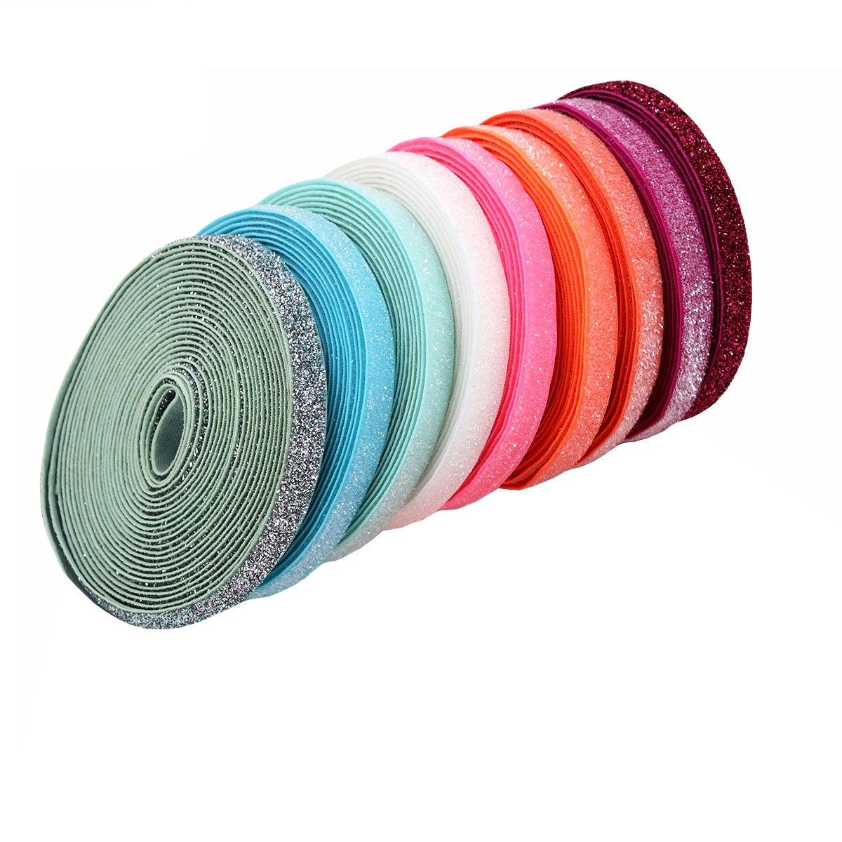 10mm Stretchy Ribbon with Plush Glitter 9 Colors Set