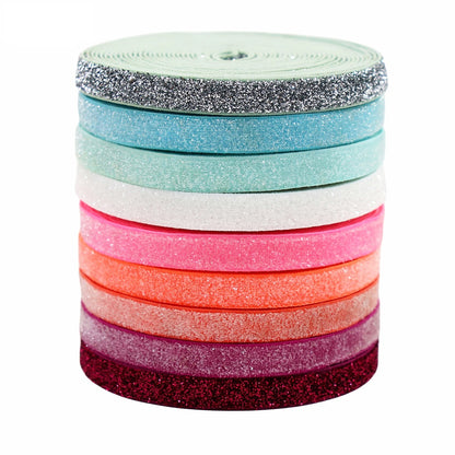 10mm Stretchy Ribbon with Plush Glitter 9 Colors Set