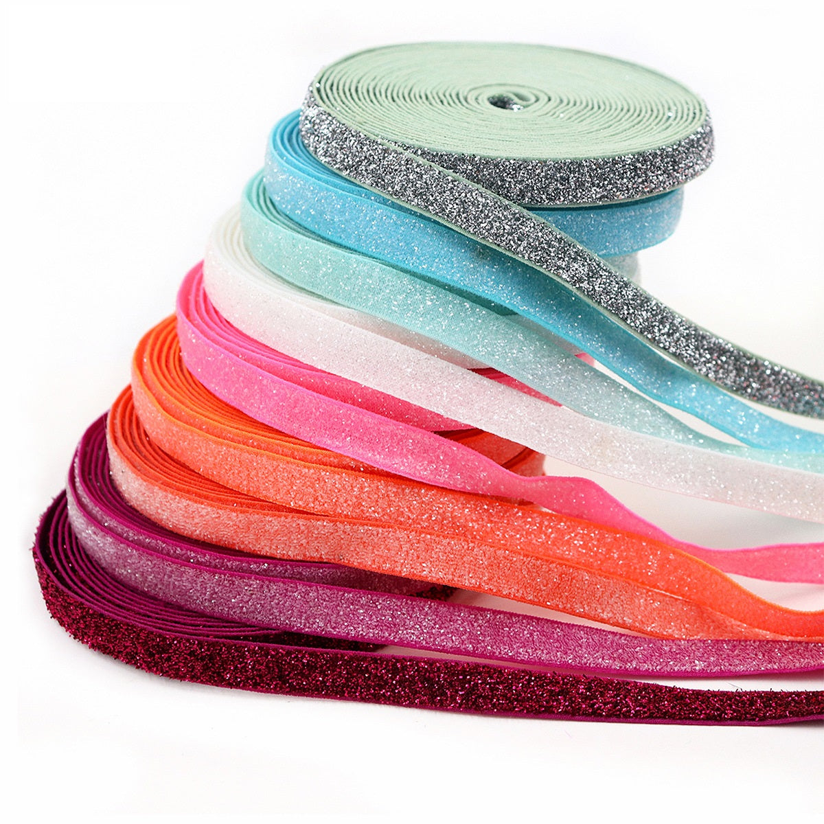 10mm Stretchy Ribbon with Plush Glitter 9 Colors Set