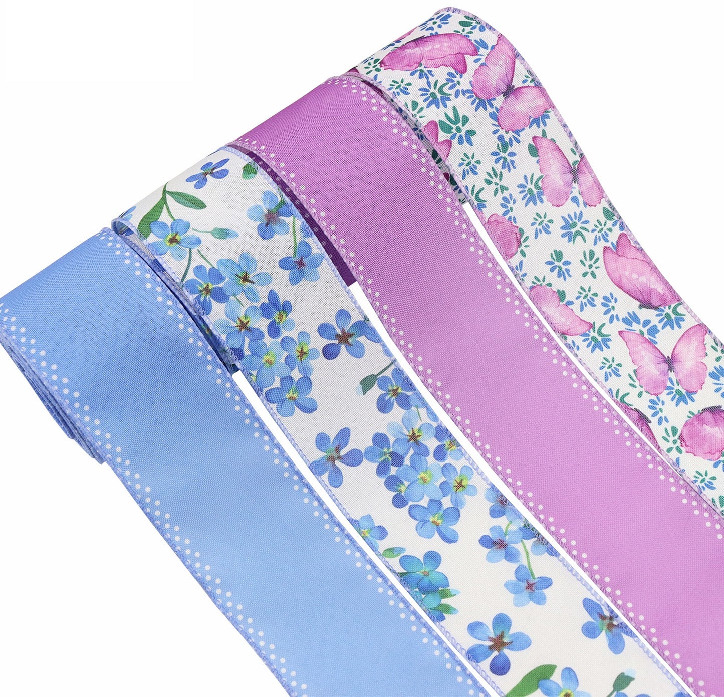 6 Rolls 2.5"×5 Yard Wired Edge Summer Flowers Ribbons for Wreath Bow