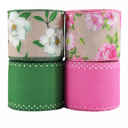 63mm Wire Crochet Ribbon with Mint Manbo Flower 4 Pack 20 Yards