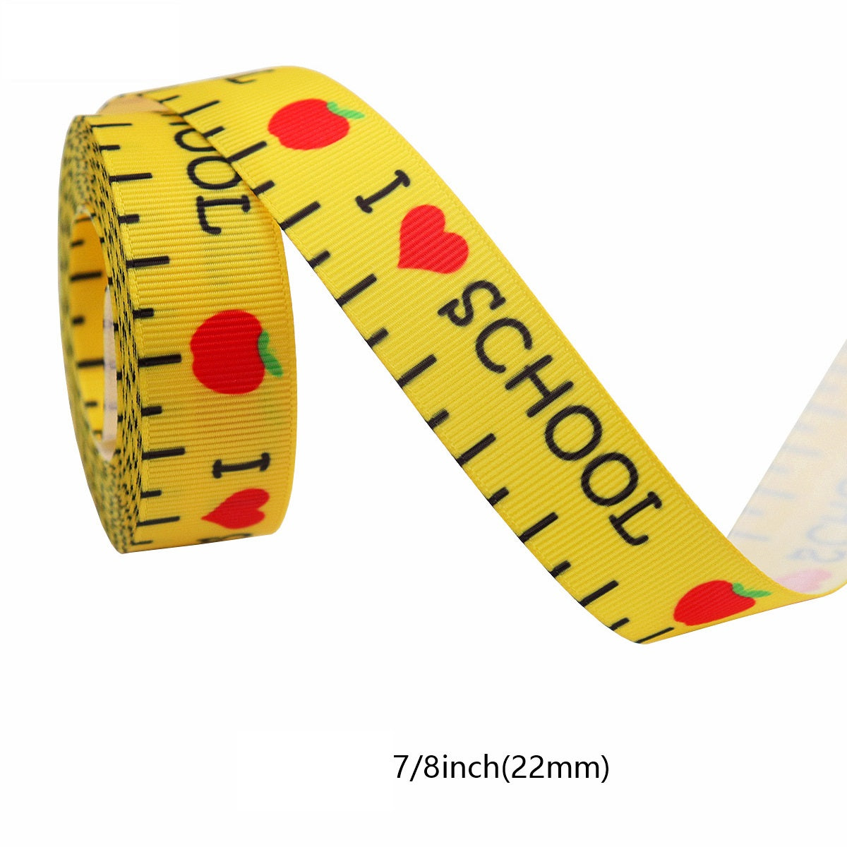 10/16/22mm Back-to-School Ribbon School Bus Apple ABC Ruler 10 Pack