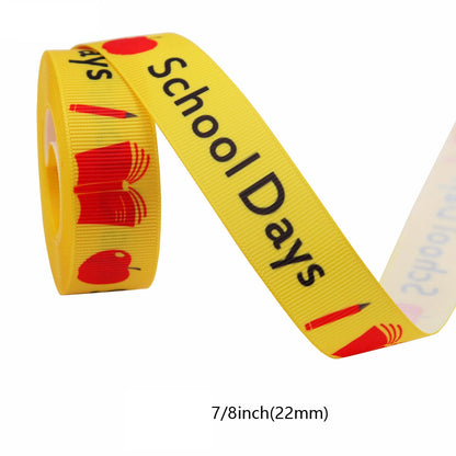 10/16/22mm Back-to-School Ribbon School Bus Apple ABC Ruler 10 Pack